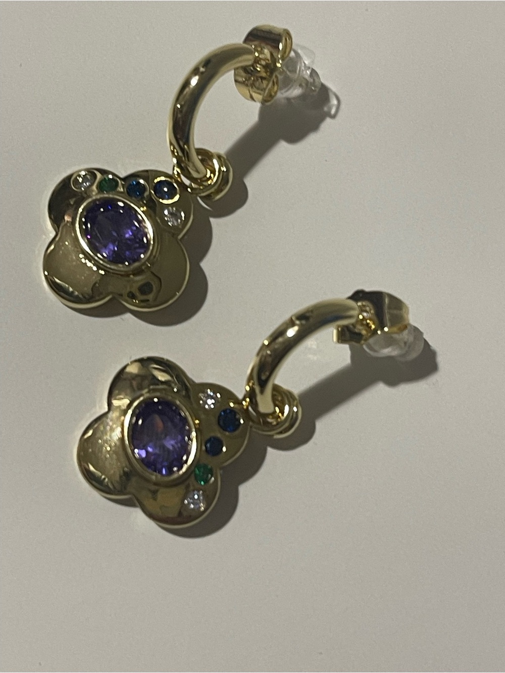 Gold-Tone Hoop Earrings with Purple Gemstone Accents
